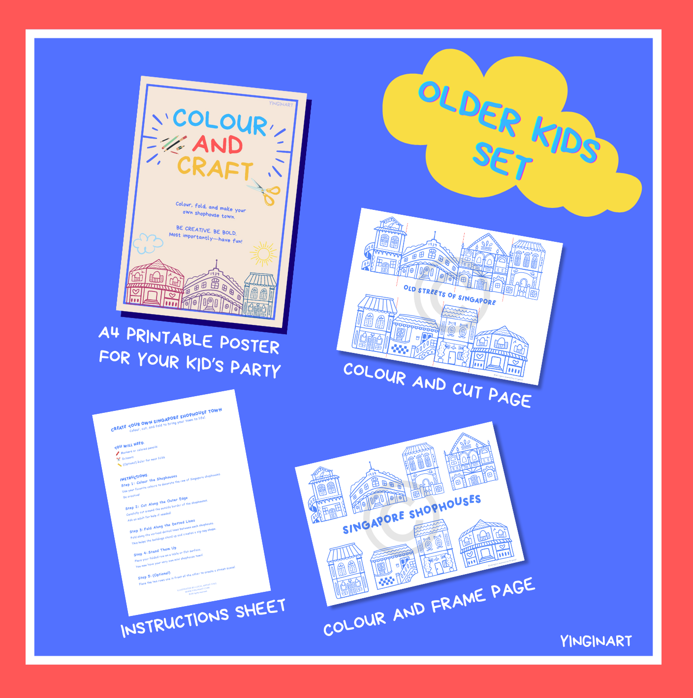 Colour & Craft Printable Bundle - Shophouse Colouring Activity for Kids