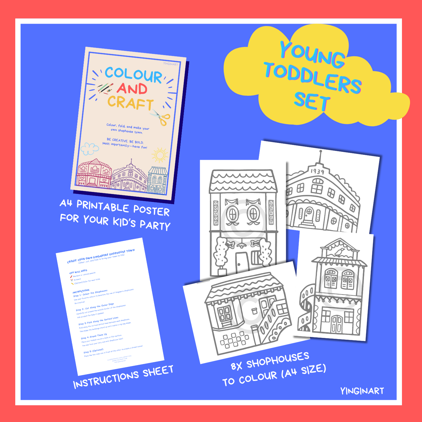 Colour & Craft Printable Bundle - Shophouse Colouring Activity for Kids