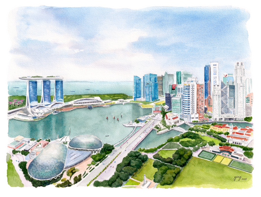 Aerial view of Marina Bay commissioned as a corporate farewell gift