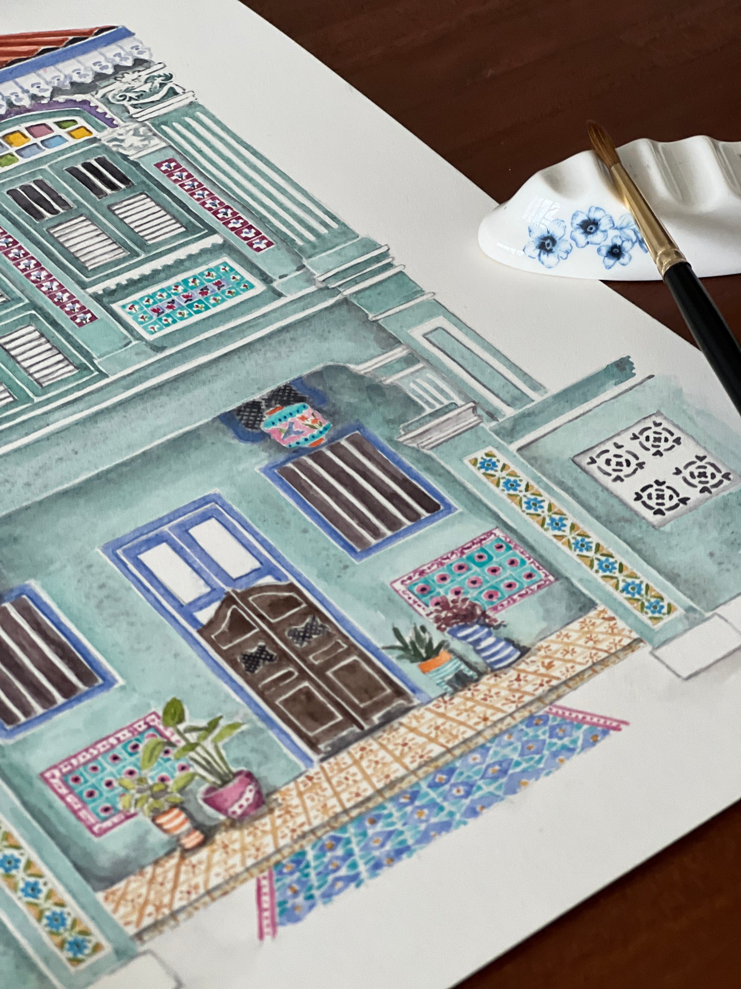 Singapore Art Print - Blue Shophouse