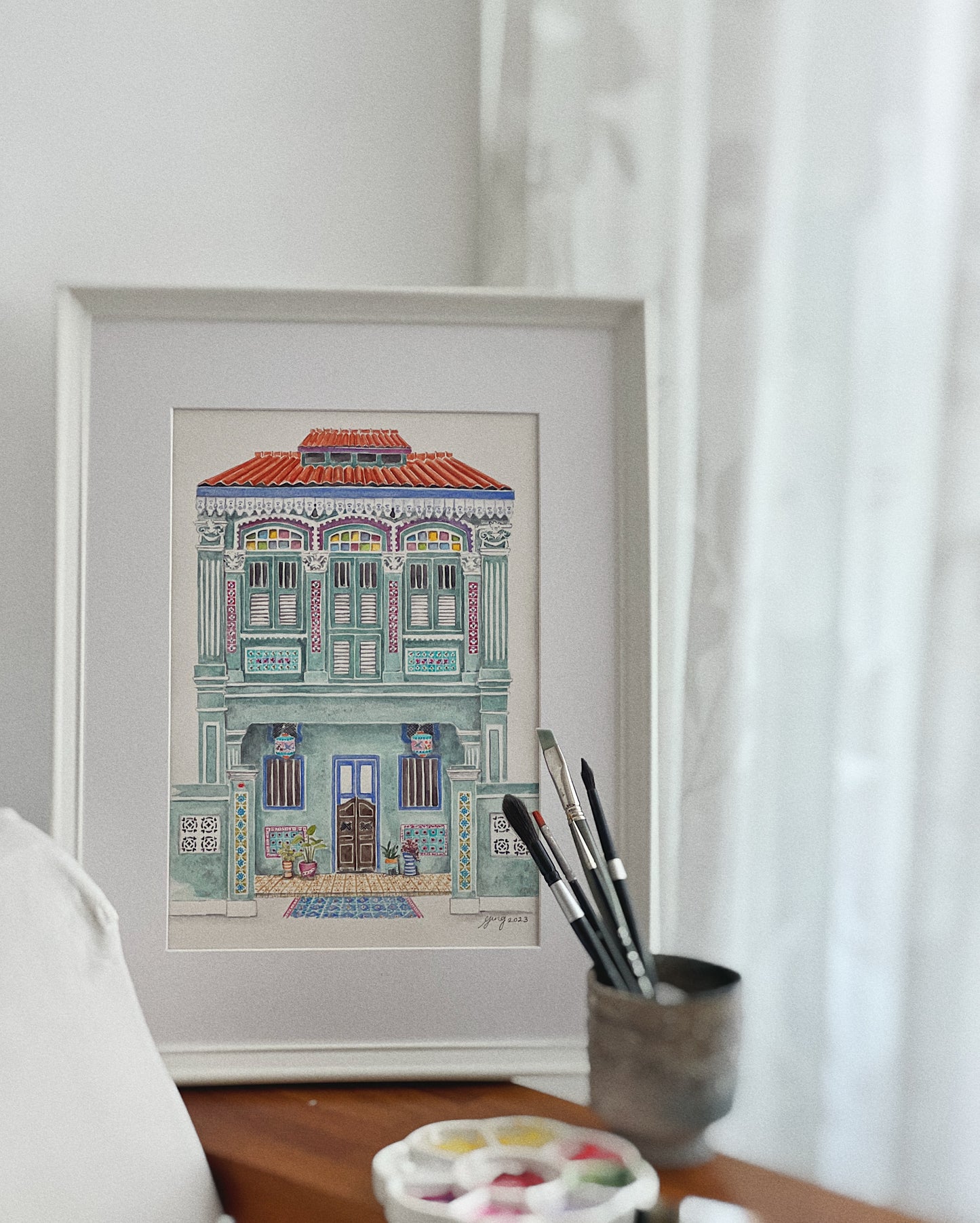 Singapore Art Print - Blue Shophouse