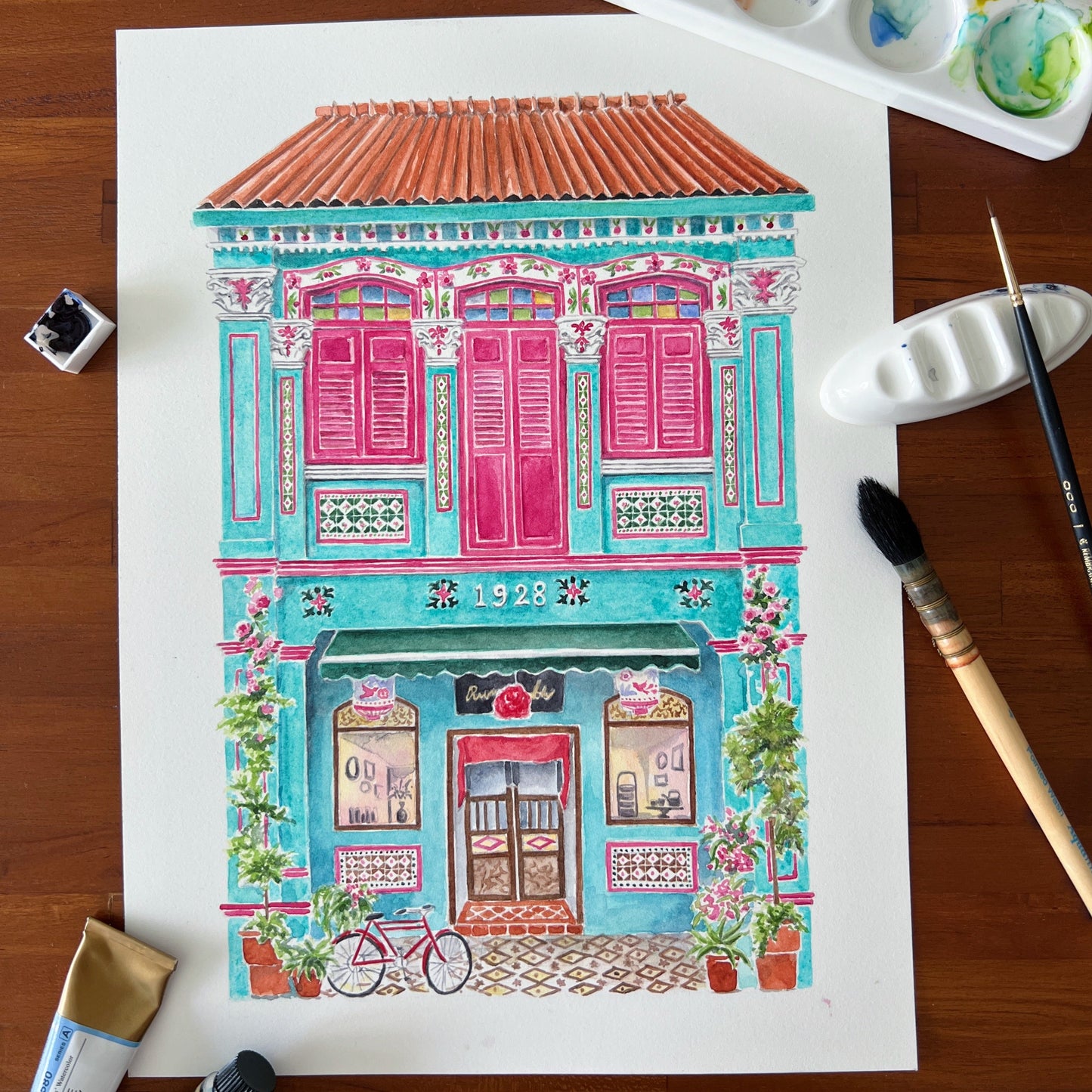 Singapore Art Print - Teal Shophouse in Joo Chiat