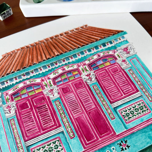Singapore Art Print - Teal Shophouse in Joo Chiat