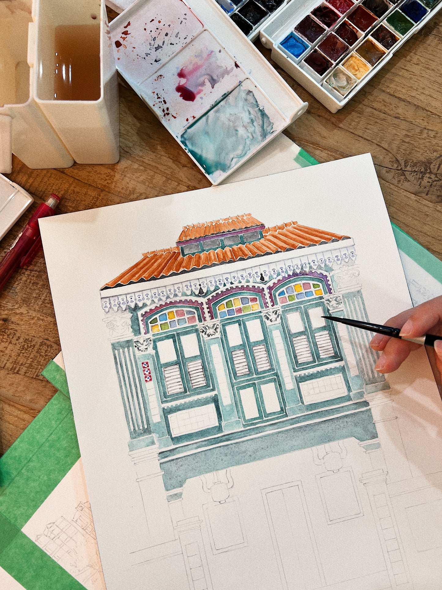 Singapore Art Print - Blue Shophouse