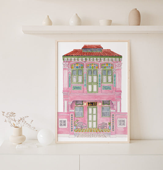 Singapore Art Print - Pink Shophouse in Joo Chiat