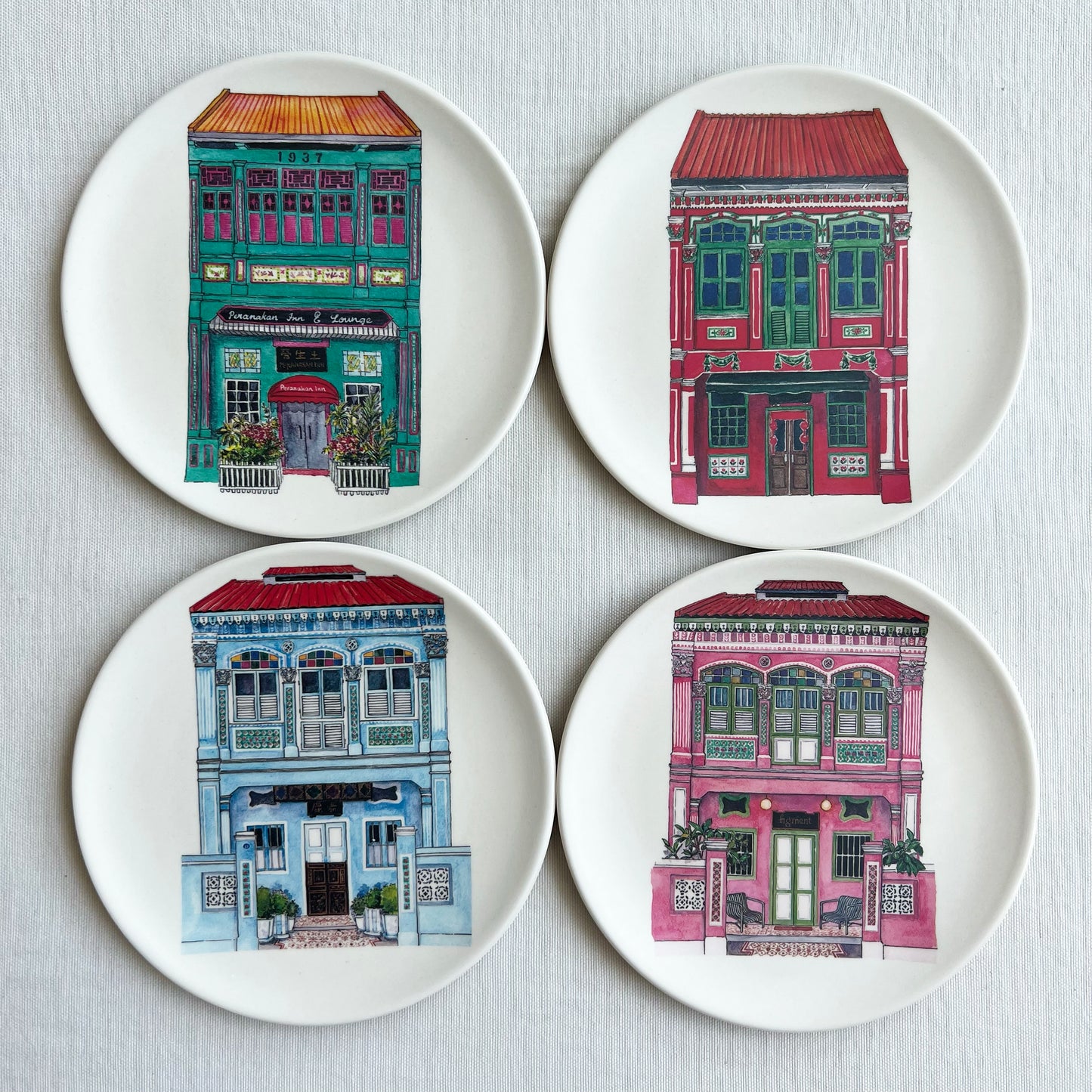 Singapore Shophouse Dessert Plates Set