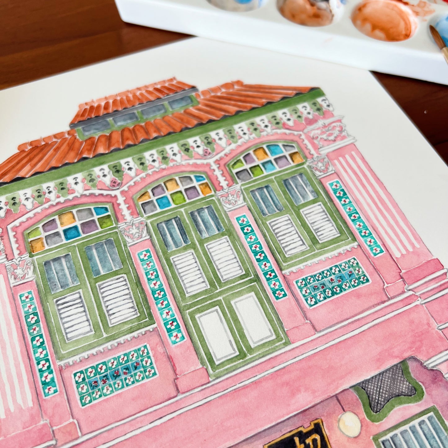 Singapore Art Print - Pink Shophouse in Joo Chiat