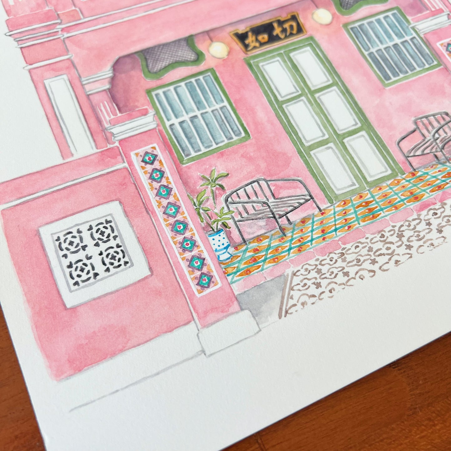 Singapore Art Print - Pink Shophouse in Joo Chiat