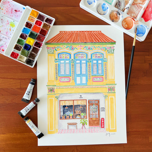Singapore Art Print - Yellow Shophouse