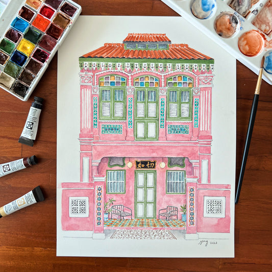 Singapore Art Print - Pink Shophouse in Joo Chiat