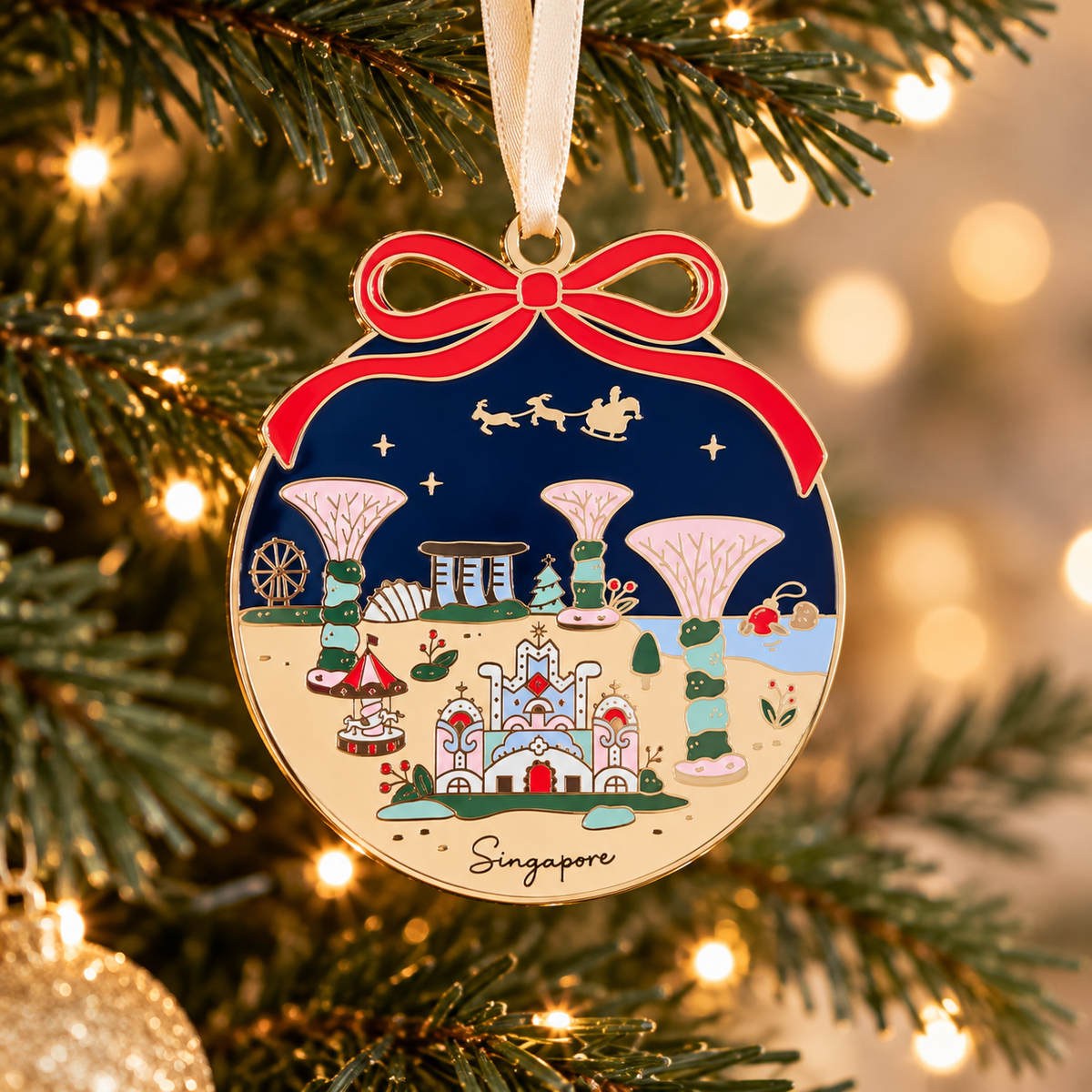 Gardens by the Bay Christmas Enamel Ornament