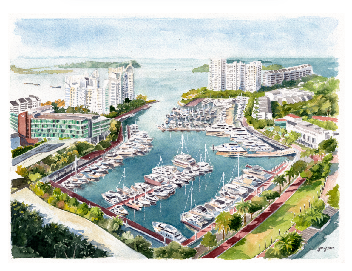 Aerial Sentosa Cove view commissioned as a corporate retirement gift