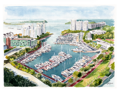 Aerial Sentosa Cove view commissioned as a corporate retirement gift