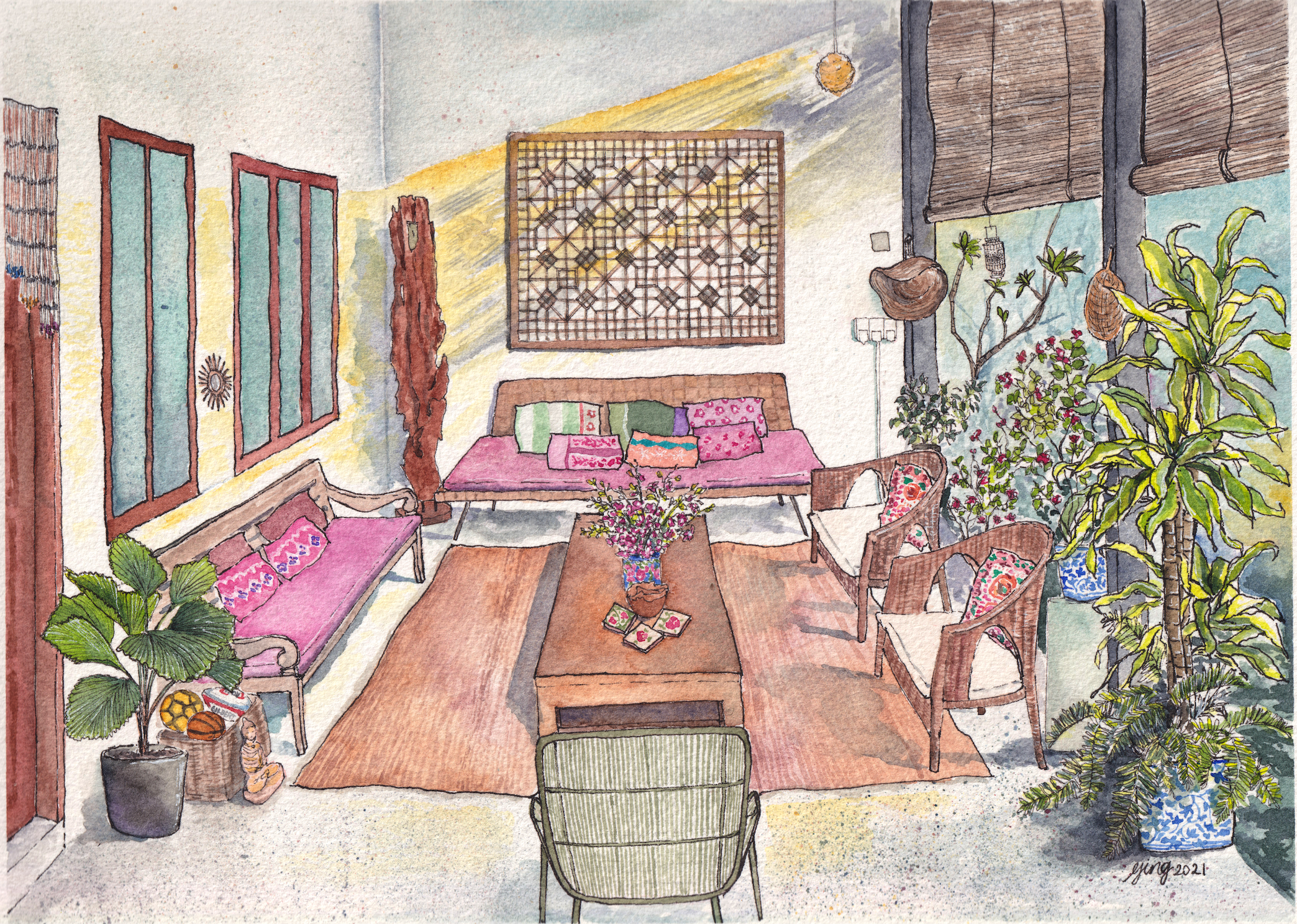 Custom painting of French family’s home in Singapore 