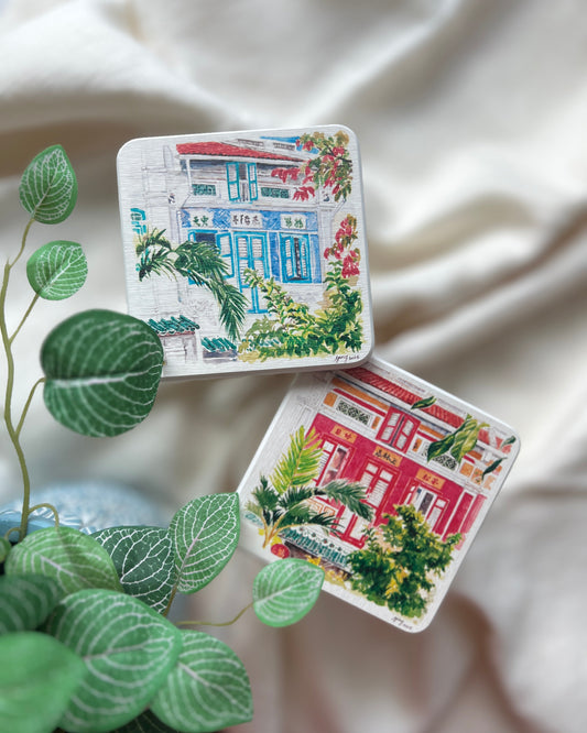 [New] Singapore Shophouse Coasters - Neil Road Set of 2