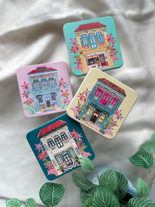 [New] Singapore Shophouse Coasters Set of 4