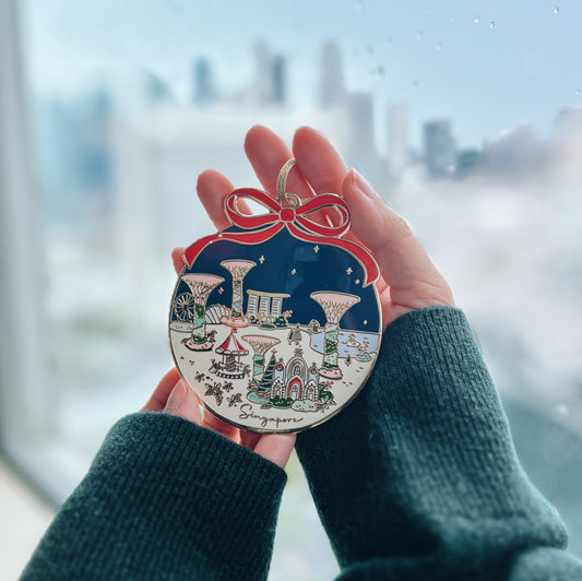 Singapore Christmas Ornament featuring Gardens by the bay illustrated by local artist