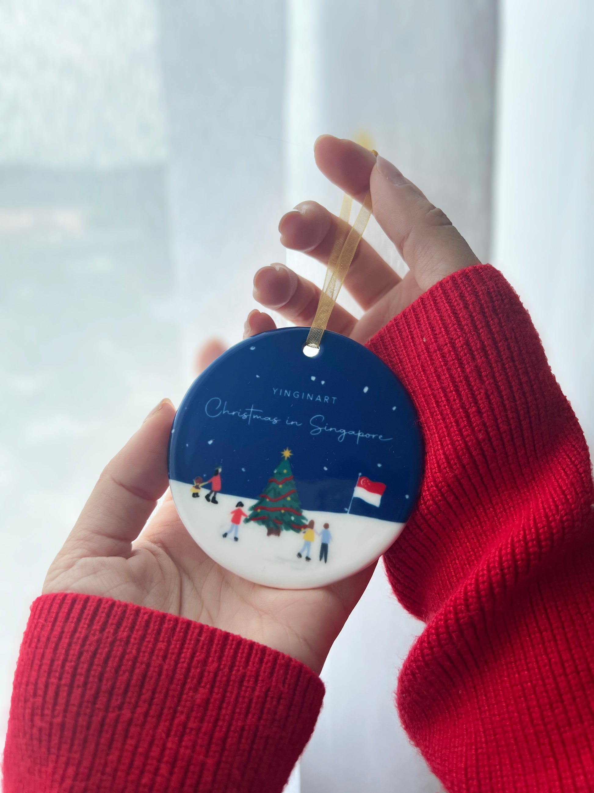 Singapore shophouse Christmas ornament souvenir Featuring Marina Bay