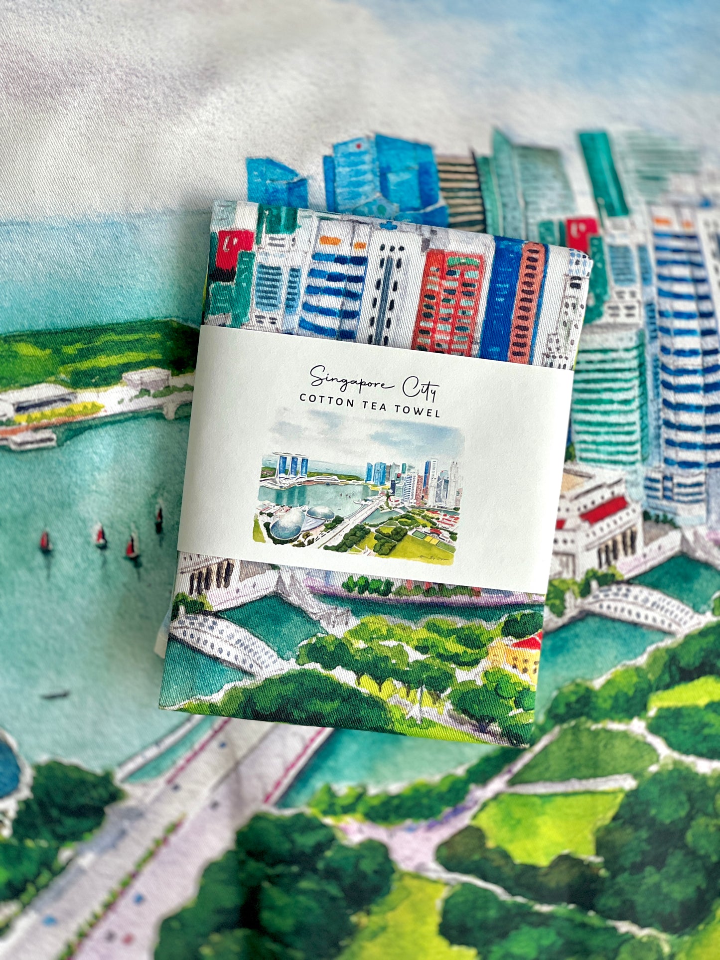 Singapore Marina Bay Tea towel featuring CBD Skyline Souvenir