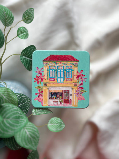 Singapore Shophouse Coaster featuring Yellow Shophouse on Joo Chiat Road