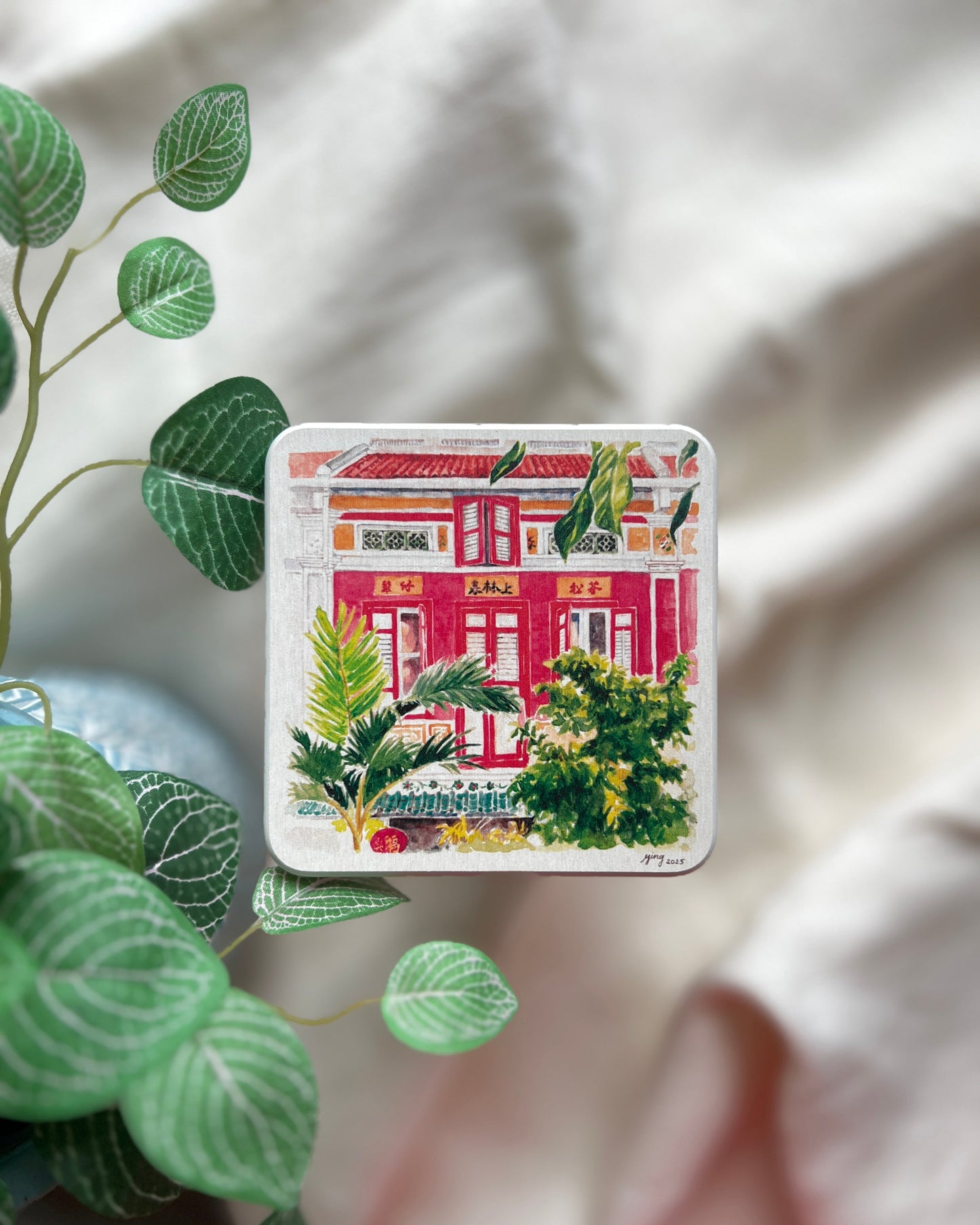 Singapore Shophouse Coaster featuring Red tea chapter shophouse on Neil Road