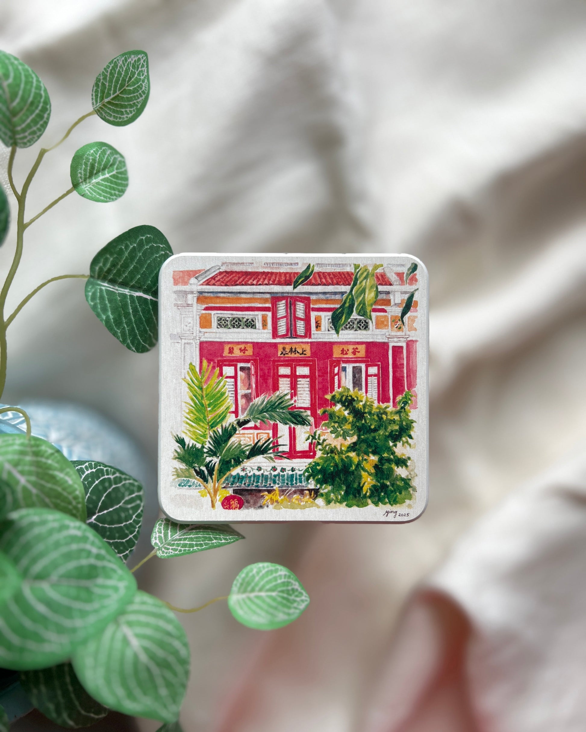 Singapore Shophouse Coaster featuring Red tea chapter shophouse on Neil Road