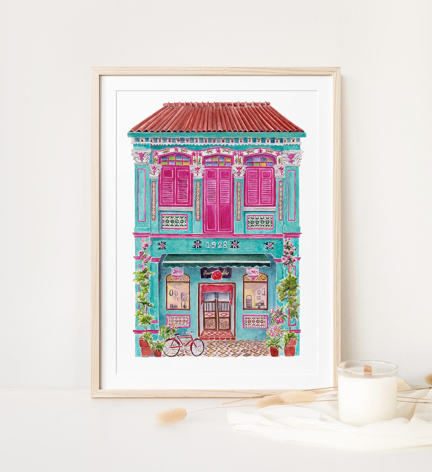 Singapore Art Print - Teal Shophouse in Joo Chiat